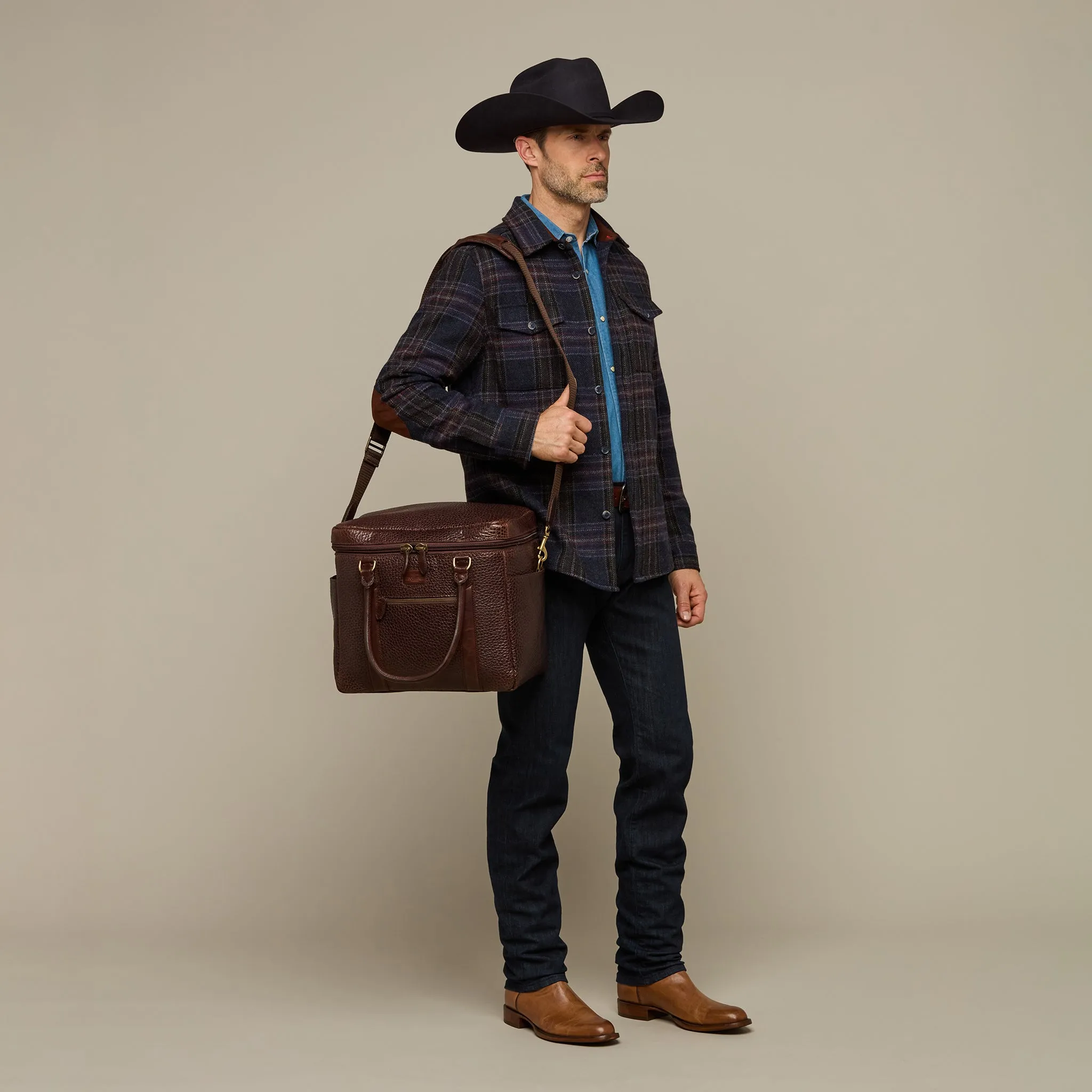 Pebbled Leather Cooler :: Brown