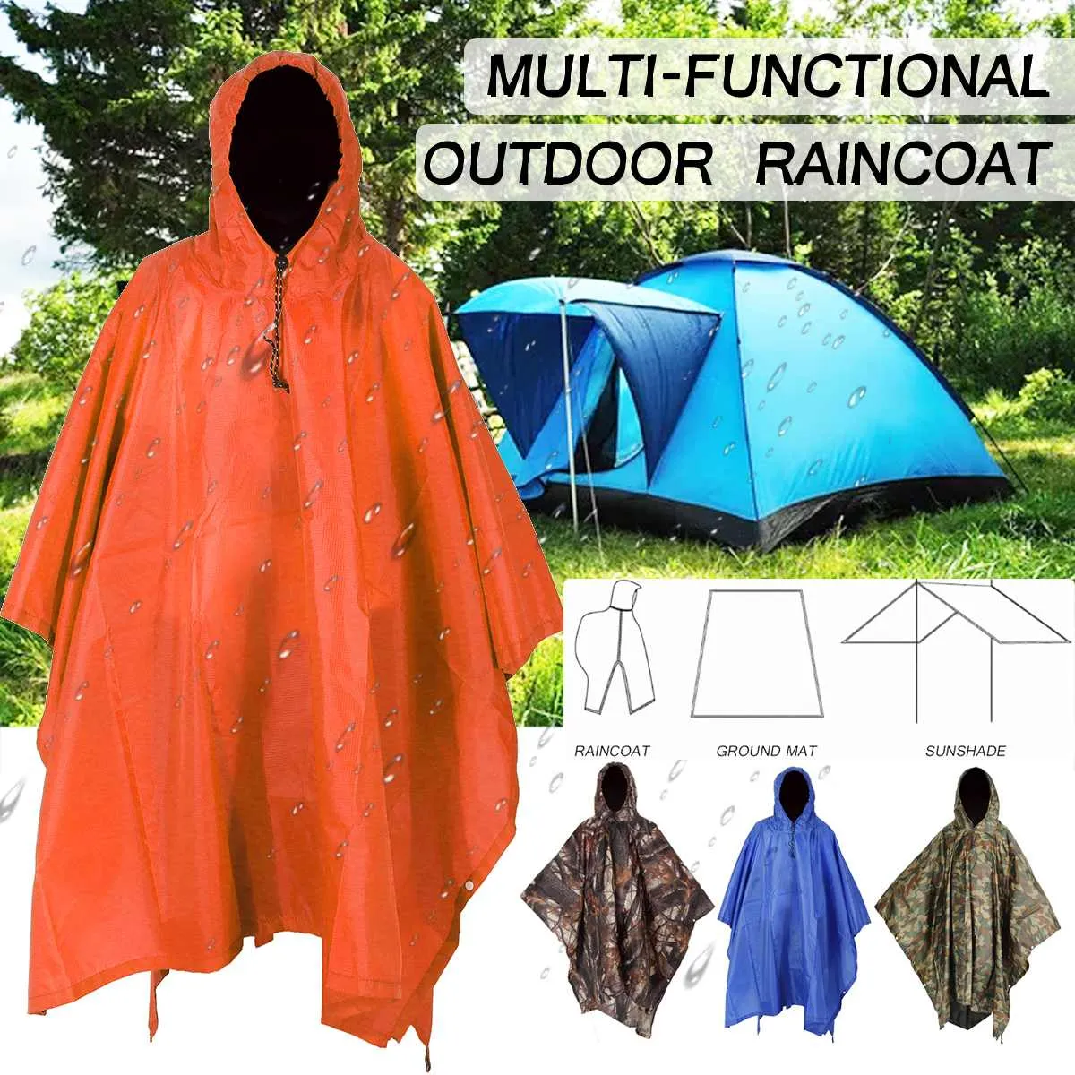 Poncho 3 en 1 imperméable en nylon ripstop Raincoat