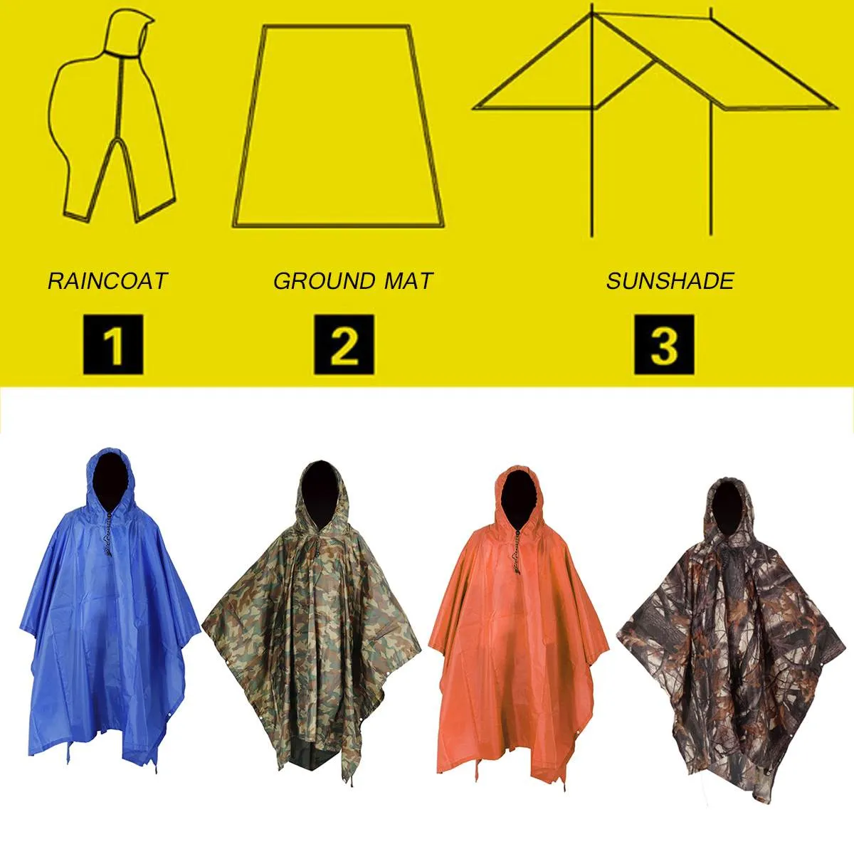 Poncho 3 en 1 imperméable en nylon ripstop Raincoat