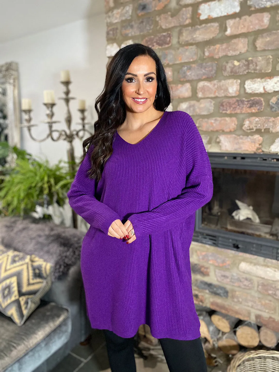 Purple Ribbed V Neck Knit Victoria