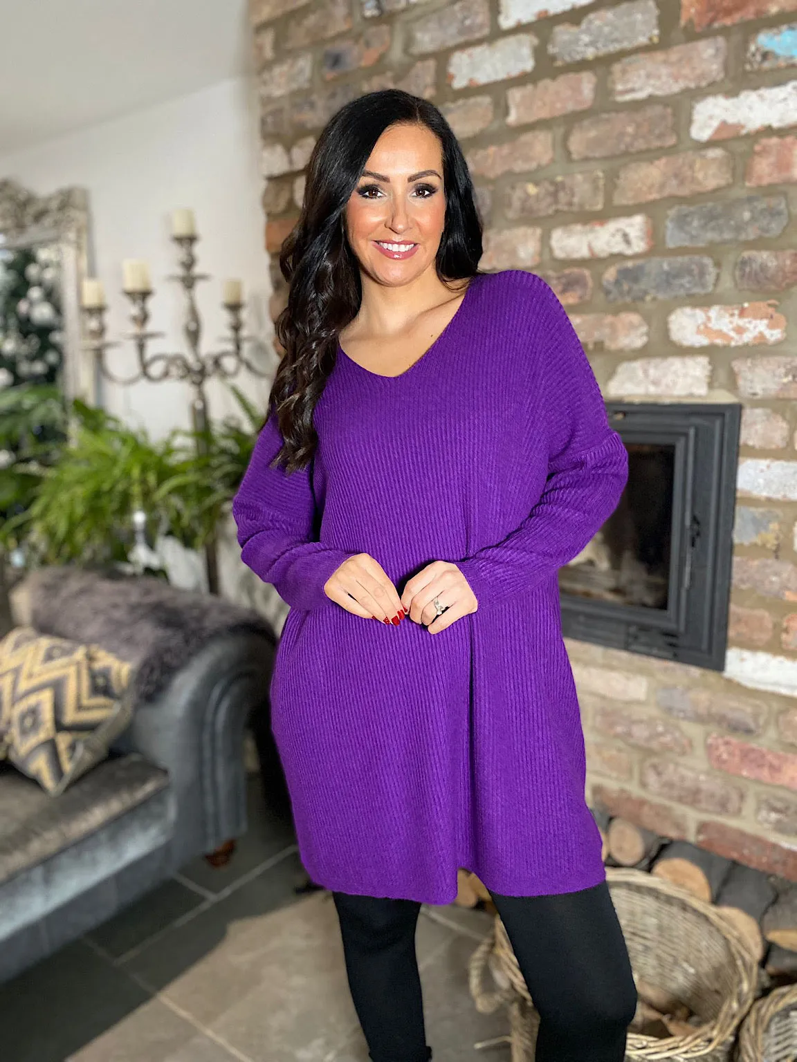 Purple Ribbed V Neck Knit Victoria