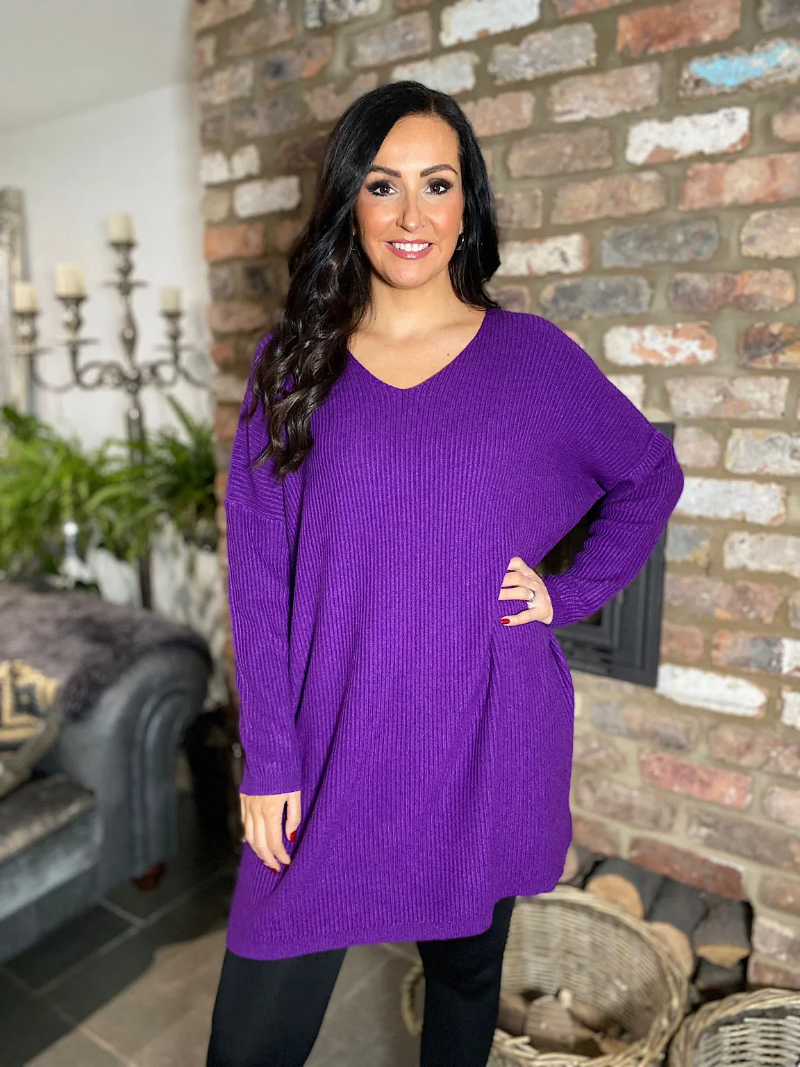 Purple Ribbed V Neck Knit Victoria