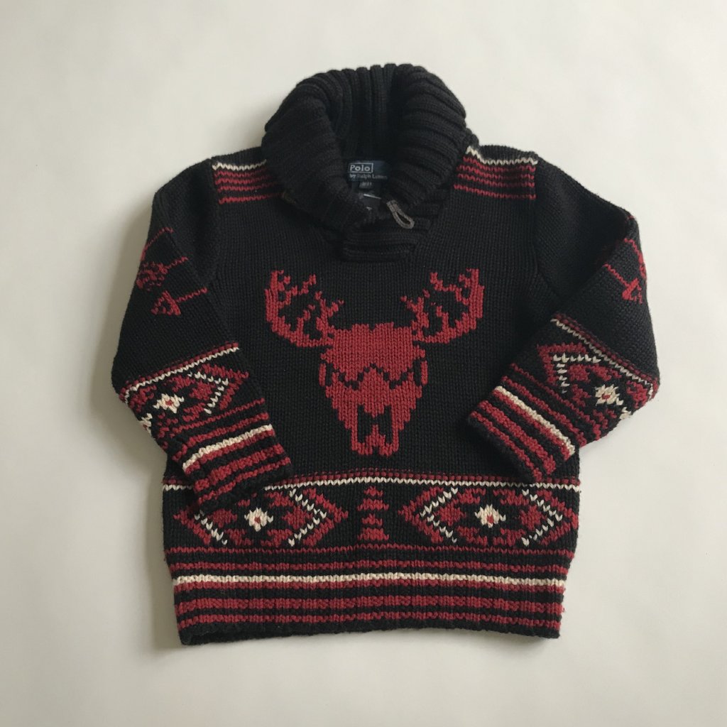 Ralph Lauren Black Intarsia Jumper With Shawl Collar: 3 Years (Brand New)