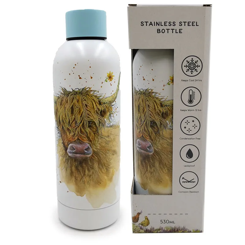 Reusable Stainless Steel Insulated Drinks Bottle 530ml - Jan Pashley Highland Coo Cow BOT205