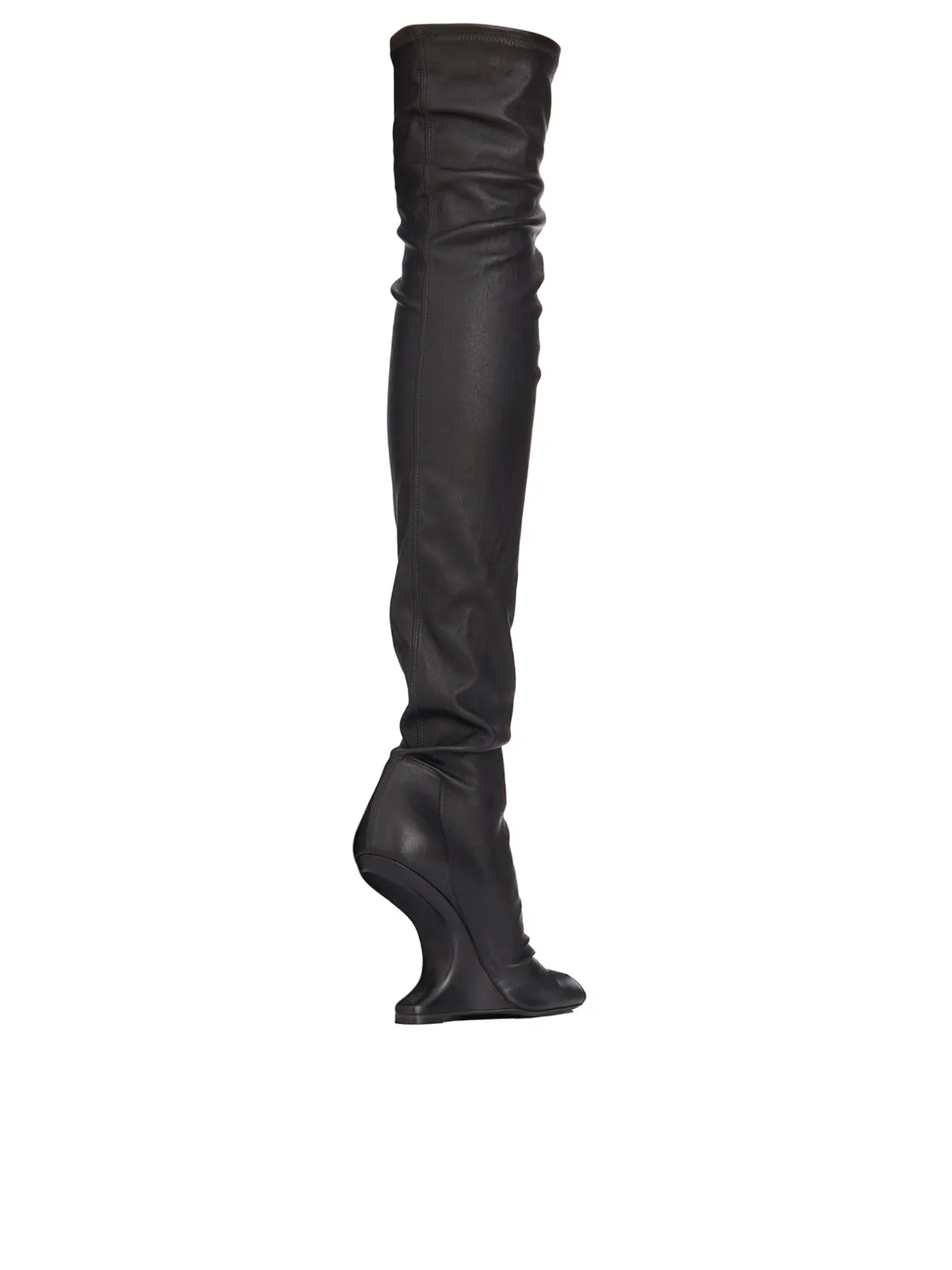 RICKOWENSLILIES Black Leather Cantilever Boots for Fashion-Forward Women