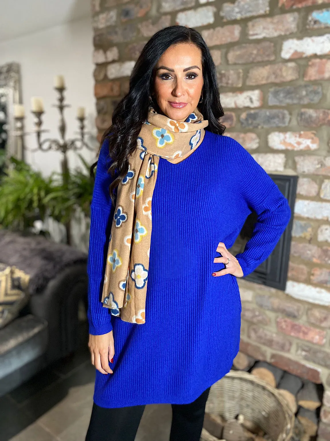 Royal Blue Ribbed V Neck Knit Victoria