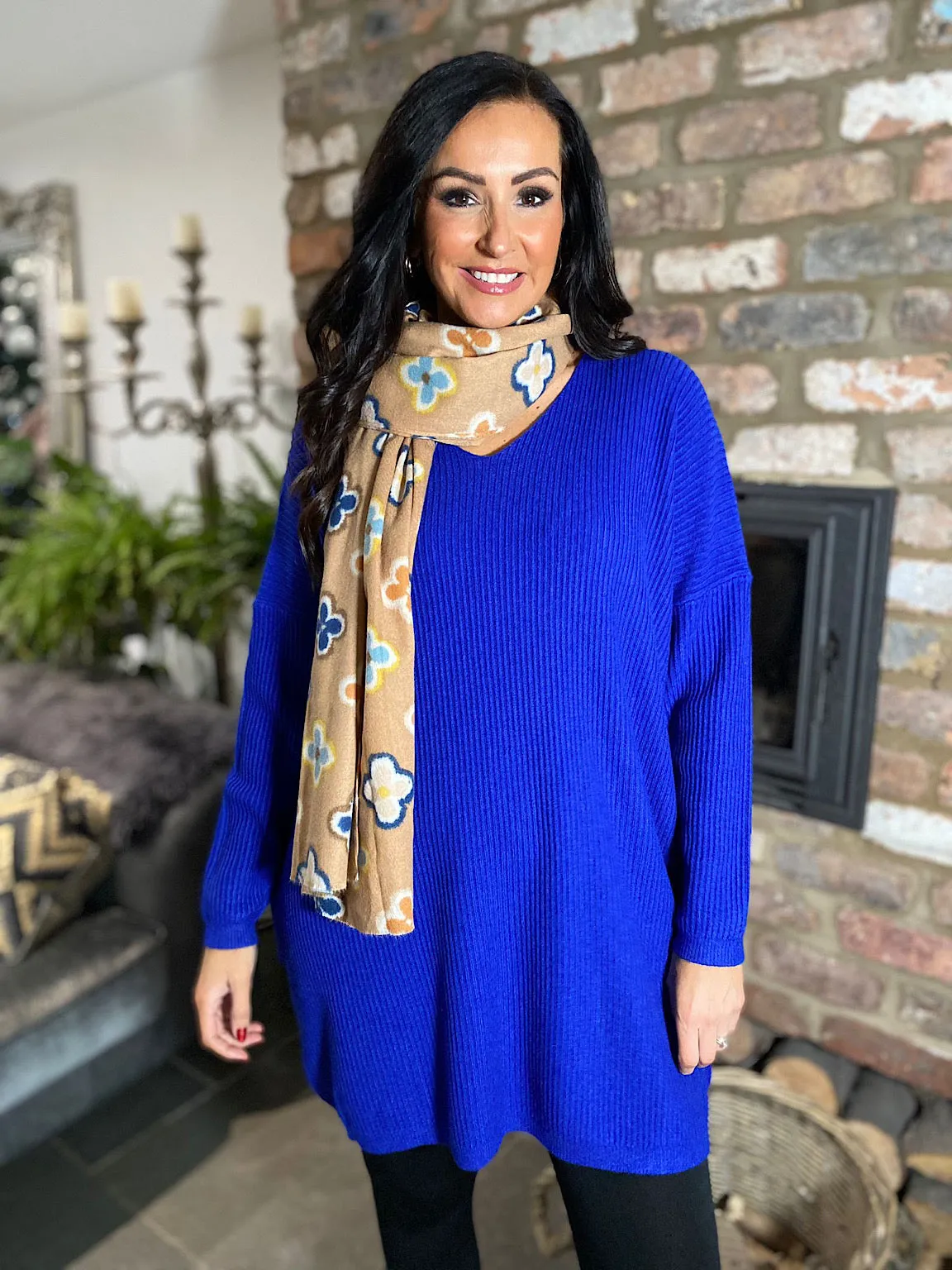 Royal Blue Ribbed V Neck Knit Victoria