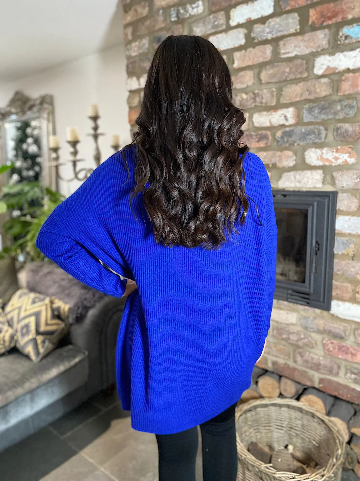 Royal Blue Ribbed V Neck Knit Victoria