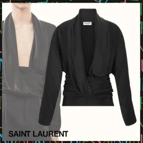 Saint Laurent  |Silk Blended Fabrics Long Sleeves Plain Luxury Shirts