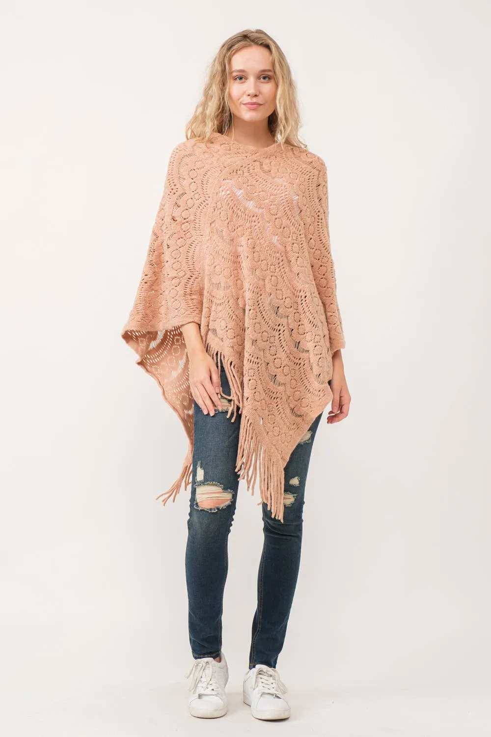 Sale - Heidi Scallop Cut Knit Poncho Cape