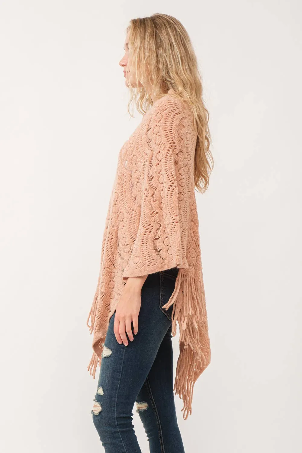 Sale - Heidi Scallop Cut Knit Poncho Cape