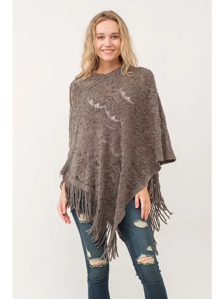 Sale - Heidi Scallop Cut Knit Poncho Cape