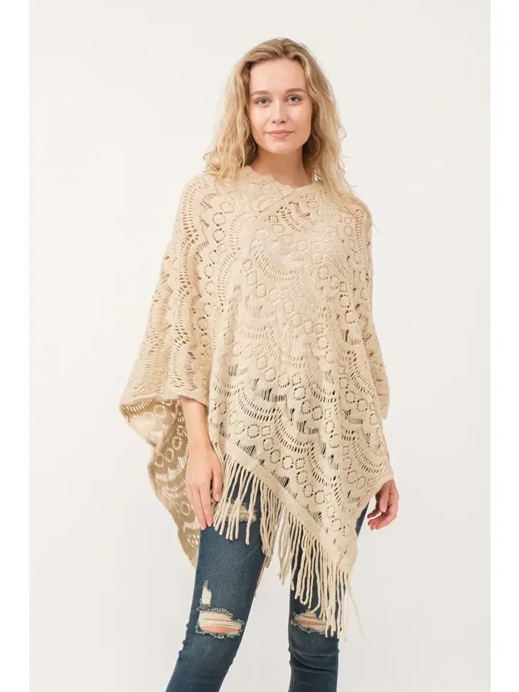 Sale - Heidi Scallop Cut Knit Poncho Cape