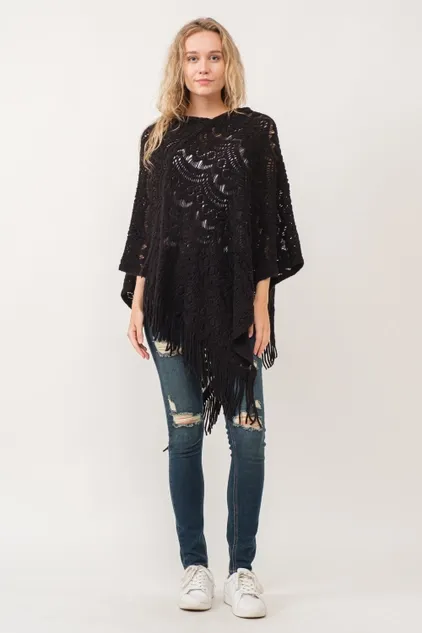 Sale - Heidi Scallop Cut Knit Poncho Cape