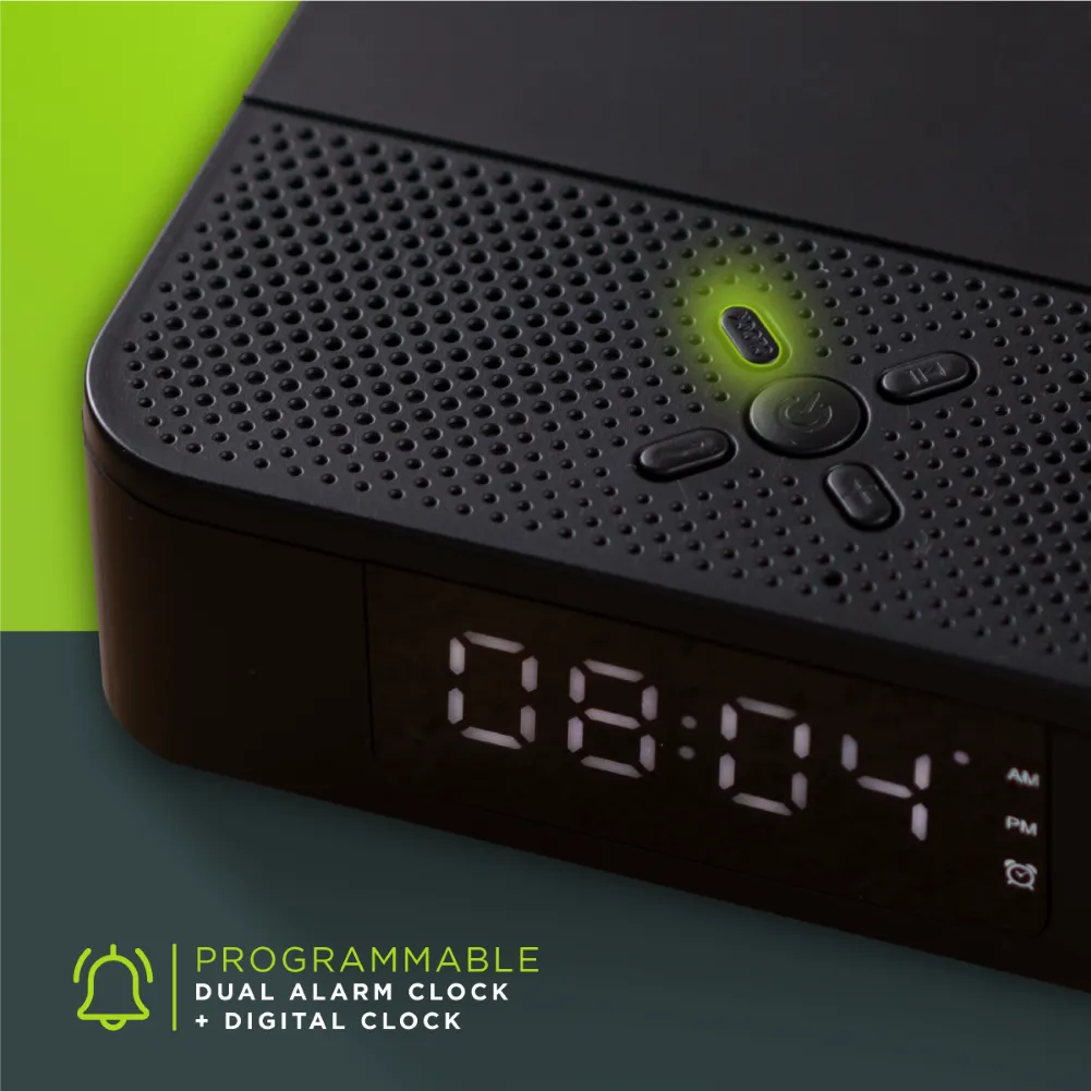 Special Version: 3-in-1 Bluetooth 5.0 Speaker with Wireless Charger & 24 Hour Military Time Alarm Clock