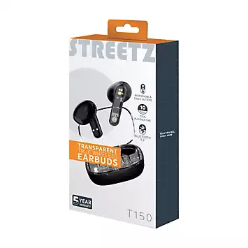 Streetz Transparent Wireless Earbuds - Black | Kaleidoscope