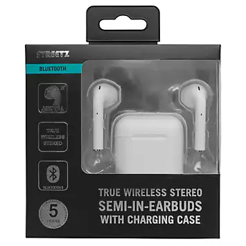 Streetz True Wireless Stereo Semi-In-Ear Earbuds With A 300Mah Charging Case - White | Kaleidoscope