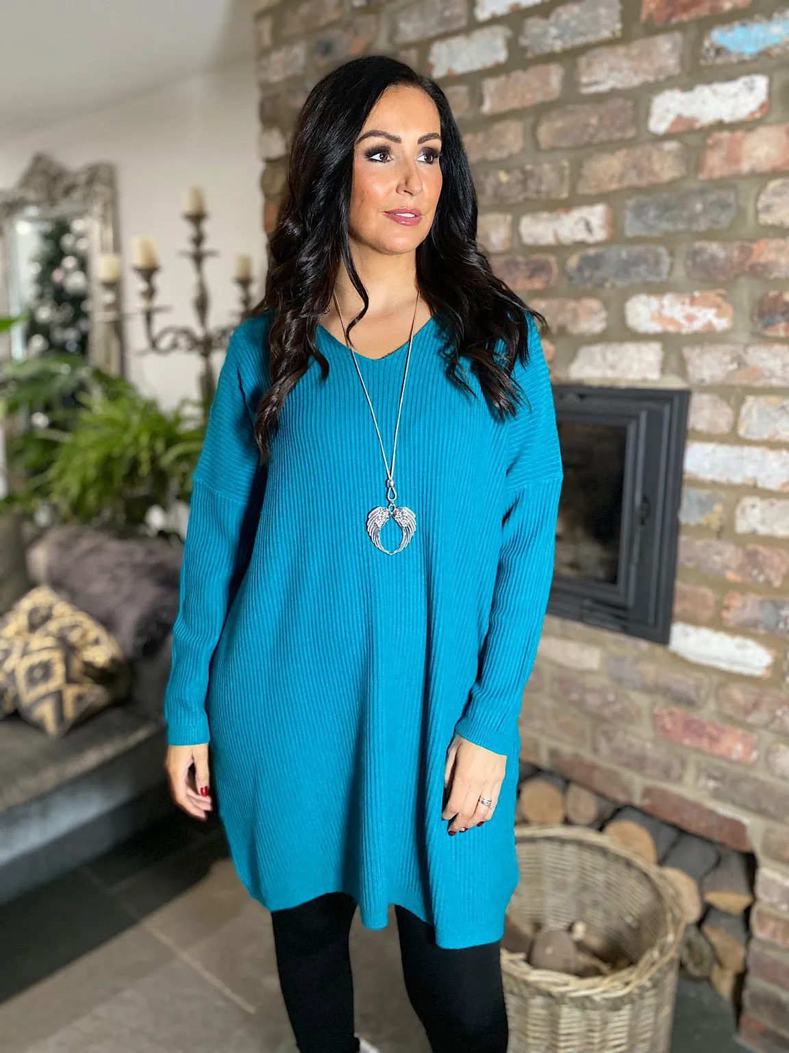 Teal Ribbed V Neck Knit Victoria