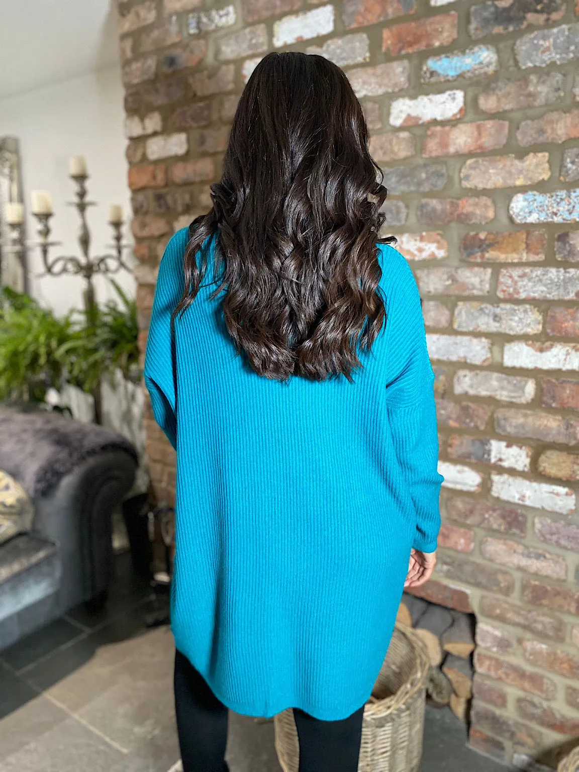 Teal Ribbed V Neck Knit Victoria