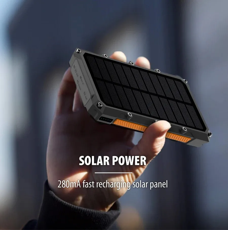 ToughTested 10,000 mAh Solar Charger & Wireless Portable Power Bank