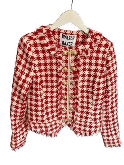 Walter Baker Tweed Blazer In Red Houndstooth