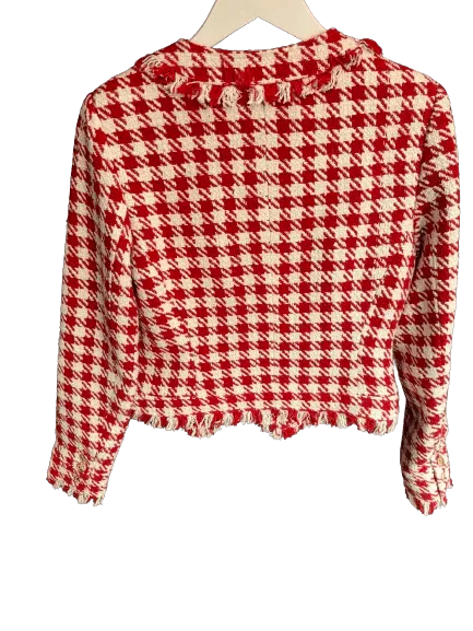 Walter Baker Tweed Blazer In Red Houndstooth