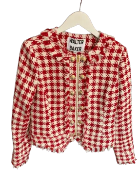 Walter Baker Tweed Blazer In Red Houndstooth