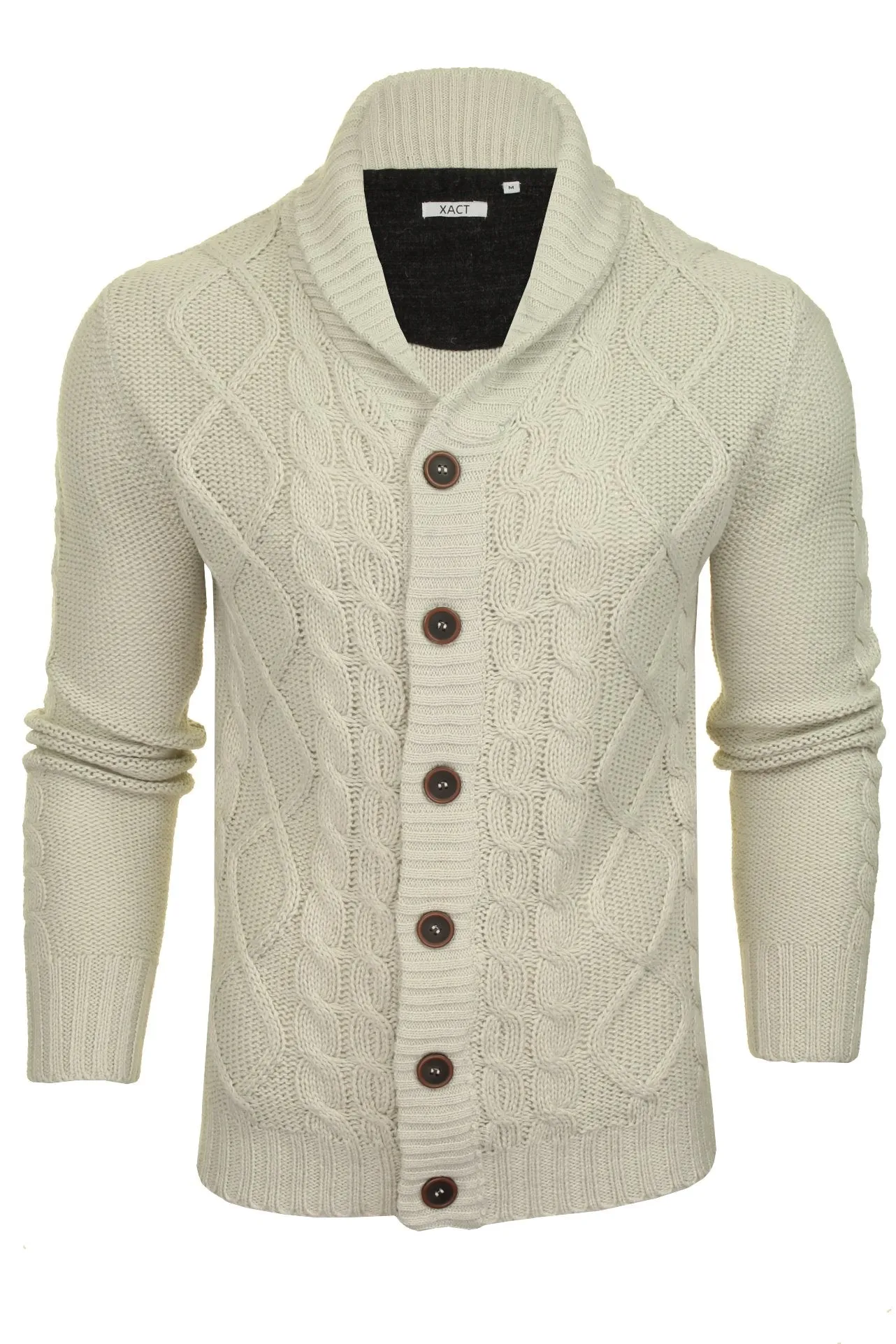 Xact Mens Shawl Neck Cable Knit Cardigan