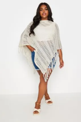 YOURS Curve Cream Pointelle Knitted Poncho